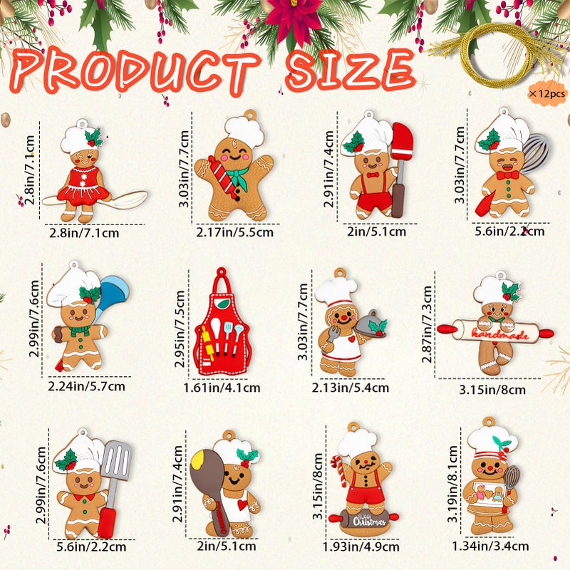 kockuu 12pcs Gingerbread Christmas Decoration for Tree - Cooking Gingerbread Man Ornaments Christmas Hanging Decor for Xmas Tree Home Kitchen Decor Party Supplies - Image 4